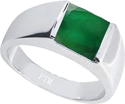 PTM Natural Emerald (Panna) Square Gemstone Ratti or carat for Male  Female 925 Sterling Silver ring Sterling Silver Ring