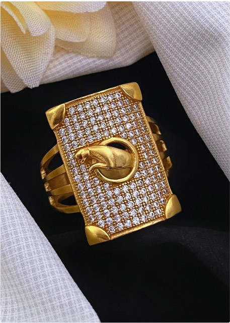 Pandadi Jewell Gold Plated Brass Daimond Jaguar Ring Men&Boy Pj-222 Brass  Diamond, Cubic Zirconia Gold Plated Ring