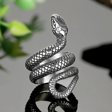 SILVER SNAKE NARROW RING ‹EXCLUSIVE > White Chimes Stylish Snake Ring for Men & Women Unisex Adjustable
