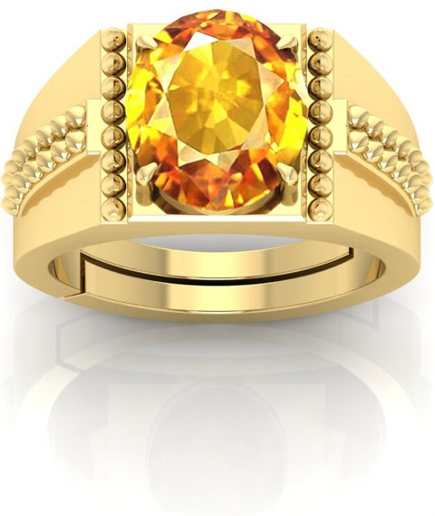 AMG Gems Ratti Yellow(Pukhraj) Sapphire Gemstone Gold Ring WhIt Lab  Certified Brass Sapphire Gold Plated Ring