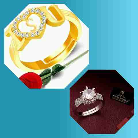 Jewel WORLD S name letter ring with diamond ring for girls women - Main Image