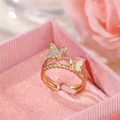 FASHOW Stunning AD Butterfly Rose Gold Ring Women Adjustable Ring