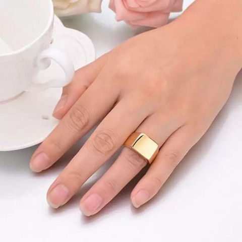 zebisco Classic Look Gold Square Ring for Men and Boys Finger Ring