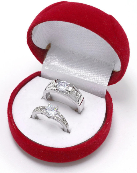 BlueShine Adjustable Couple Ring for lovers in Silver valentine gift  proposal Finger Rings Alloy Cubic Zirconia Ring Set