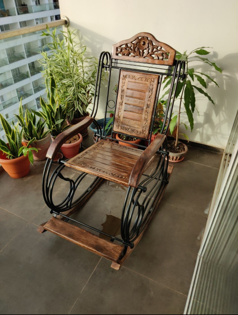 Giftoshopee Wooden Iron Rocking Chair ,Garden Rocking Chair Solid Wood  Seater Rocking Chairs