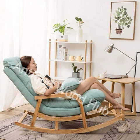 Cushion Solid Oak Rocking Chair Manzees Wooden Premium Recliner