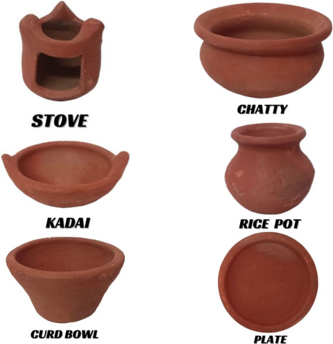 Clay Mini Cooker Set Cactus Terracotta/Clay Miniature Kitchen Real