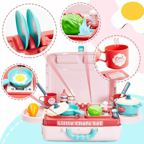 FIONATECH in Kitchen Suitcase for Kids Mini Kitchen Play Set