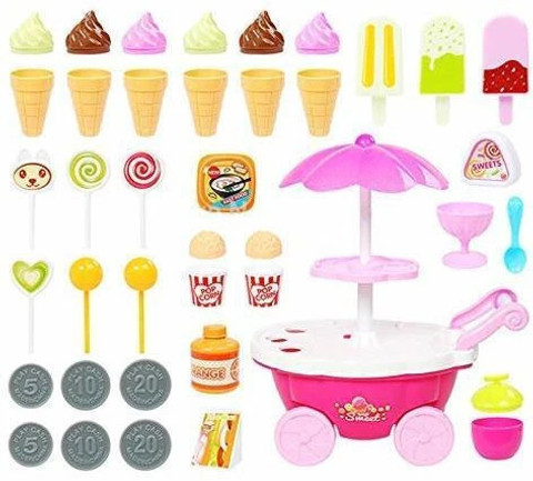 HIM TAX Ice Cream Toy Cart Play Set for Kids 39 Piece Pretend Play