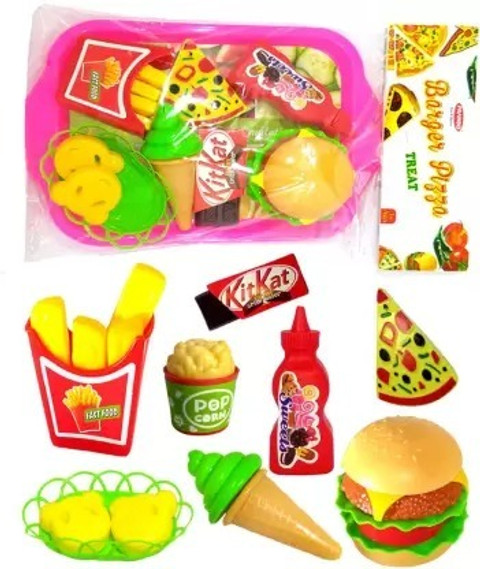 PRIMEFAIR Pretend Fast Food Kitchen Play Set Plastic Burger Pizza