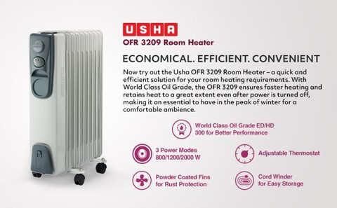 USHA OFR 3209(White) Oil Filled Room Heater Price in India Buy