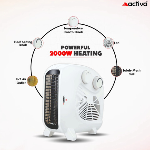 ACTIVA Heat Max 2000 Watts Room Heater (White color with ABS body Fan  Room Heater
