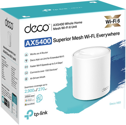 TP-Link Deco X60 無線LANルーター TP-Link Deco X60 AX5400 WiFi 6 Whole Home Mesh Router 2.4 GHz, 5