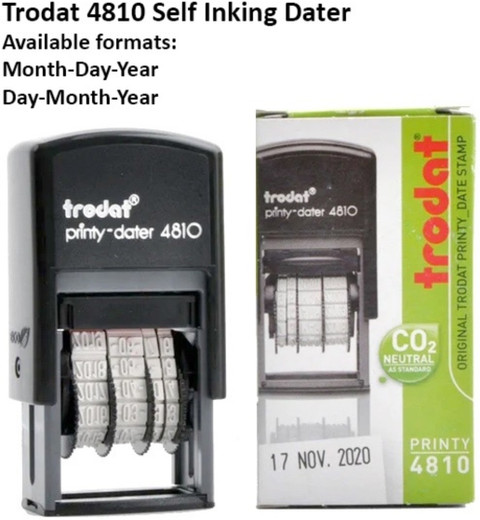 4810 Printy Self Inking Dater - Month Day Year Stamp With Black Ink