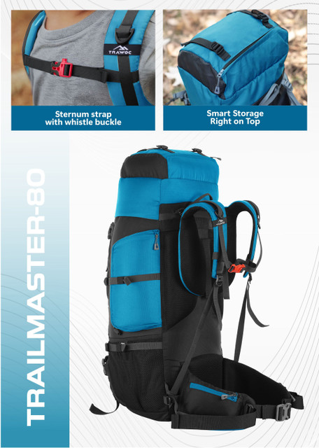 best 80l hiking backpack Trawoc Travel (80Ltr) Bottle Pockets on Both Sides (11L each) TRAWOC TRAILMASTER 80L travel Backpack