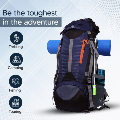 GRABMOUNT Hiking Bag 65 litres Rucksack Travel Backpack for Adventure  Camping Trekking Bag with Rain Cover Shoes Compartment Navy Rucksack  65 L