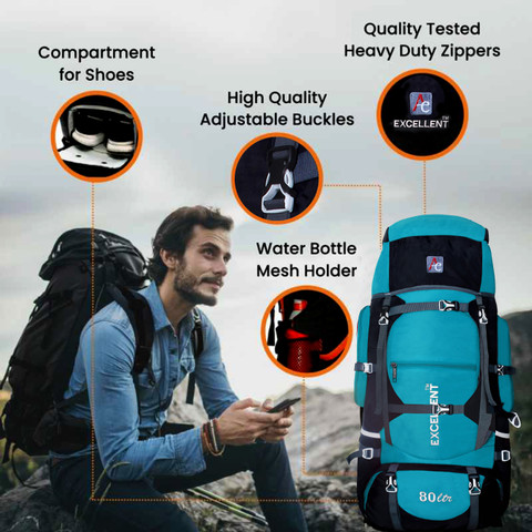 Re-On 80 Ltrs Trekking Bag Outdoor Hiking Backpack Travel Backpack With  Rain Cover Rucksack 80 L