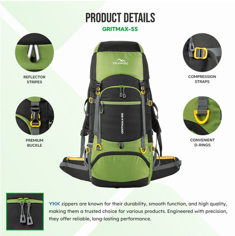 バッグ tricky TRAWOC GRITMAX 55L Travel Backpack Front & Top Open for Hiking
