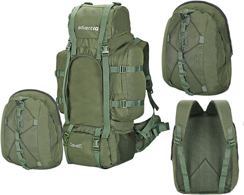 AdventIQ Military/Army Rucksack Bag(Detachable Daypack Rain Cover) 85  L-Colonel Series-Olive Green Color Rucksack 85 L