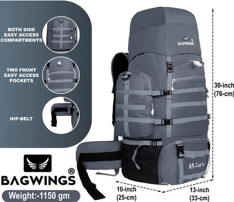 BAGWINGS RACK00780-BLUE 85-Ltrs Trekking Bag Hiking Backpack Travel Bag ( 1  year warnty) Rucksack - 85 L Grey - Price in India | Flipkart.com