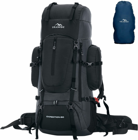 TRAWOC EXPEDITION 80L Travel Backpack Camping Hiking Bag with Rain Cover Rucksack - 80 L BLACK - Price in India | Flipkart.com TRAWOC EXPEDITION 80L Travel Backpack Camping Hiking Bag with Rain Cover Rucksack - 80 L BLACK - Price in India | Flipkart.com