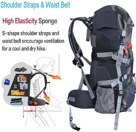 YOI Hiking Bag 65 litres Rucksack Travel Backpack for Adventure Camping  Trekking Bag with Rain Cover Shoes Compartment Army Rucksack 65 L