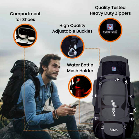Re-On Trekking Bag Hiking Backpack Travel Backpack year warranty)  Rucksack 80 L