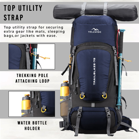 TRAWOC TRAILBLAZE 75L Travel Backpack Camping Hiking Trekking Bag
