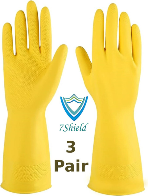7SHIELD Pair Yellow Rubber Safety Hand Gloves For Chemical