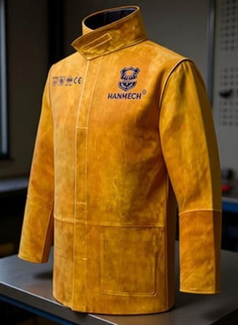 HANMECH Leather Welding Work Jacket Flame-Resistant Heavy Duty