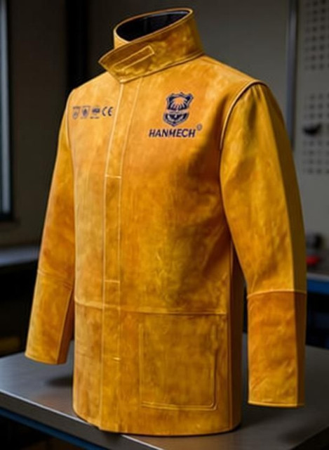 HANMECH Leather Welding Work Jacket Flame-Resistant Heavy Duty
