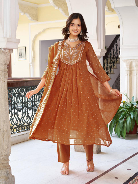slim fit dress slacks Fashionable Digital Printed Organza Silk Anarkali Suit main image 0
