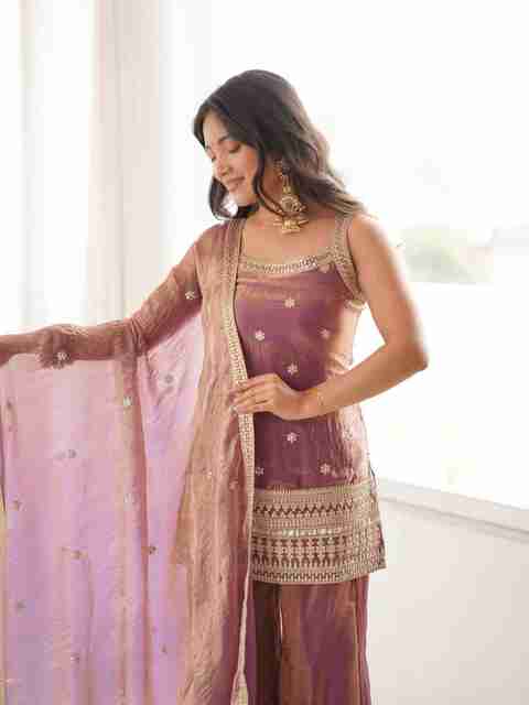 LOKITA WORLD Royal Grace Women's Embroidered Frendy Silk Kurta Set Embroidered Kurta, Sharara & Dupatta Set - Image 2