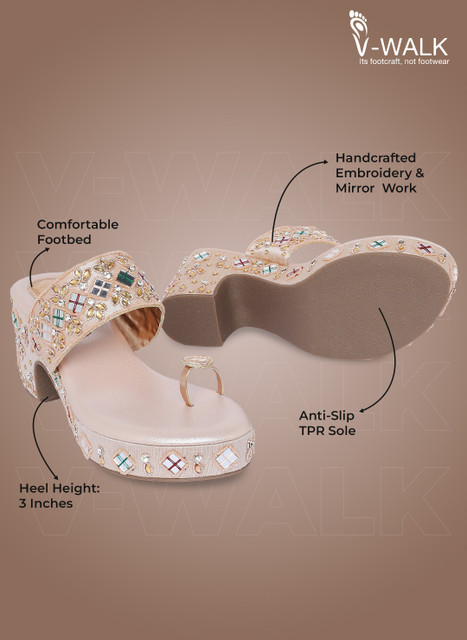 Vwalk Toe-Ring Embellished Ethnic Wedding Block Heel Slip-on