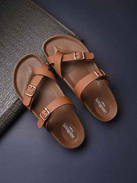 UNDERROUTE Stylish Dual Strap Buckle Design Men Sandals