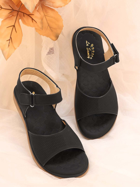 LaSancy Ankle-Strap COMFORT Flat Sandals Soft Cushioned Footbed Heel  Height: Inch Women Flats