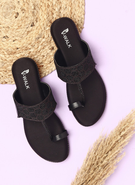 Vwalk Embroidered Slip-ons Ethnic Toe-Ring Flat Sandals Fashion Office  Chappals Women Flats