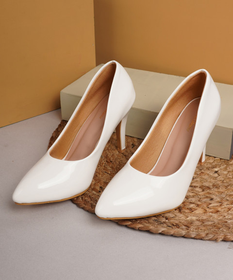 Get Glamr Women's White Solid Closed Back Casual Pumps Women Heels