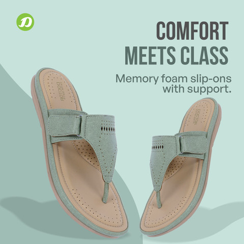 DOCTOR EXTRA SOFT Flat Memory Foam Slippers/FlipFlops Comfortable Sandals  Adjustable Strap Women Flats