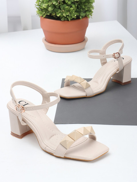 CARLTON LONDON Women's Square Toe Studded Block Heel Sandals Women