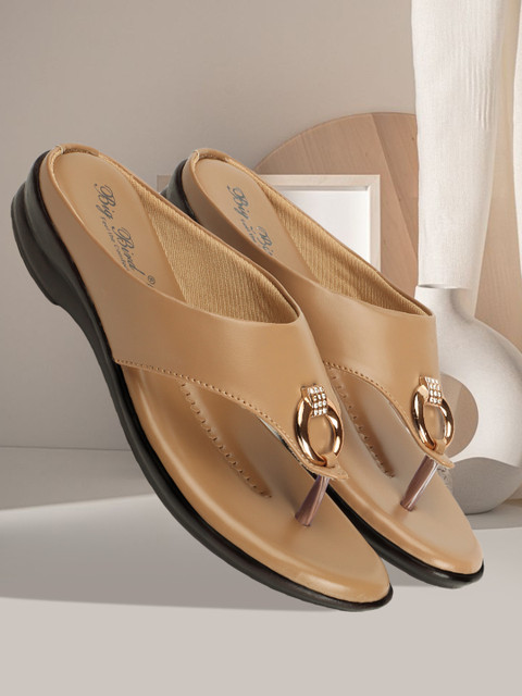 BIG BIRD FOOTWEAR Flat Casual V-strap Sandals for Women Girls (Beige)  Women Flats