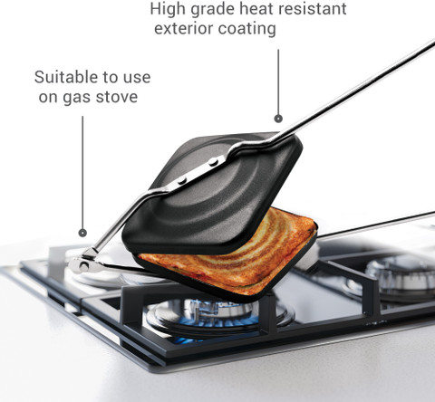 MILTON Pro Cook Aluminium Sandwich Toaster, 14 cm, Black Toast