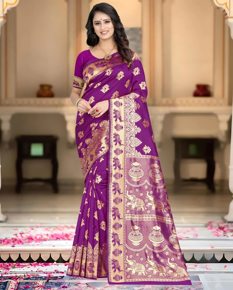 Buy SPOTXY Woven, Self Design, Embellished Kanjivaram Art Silk