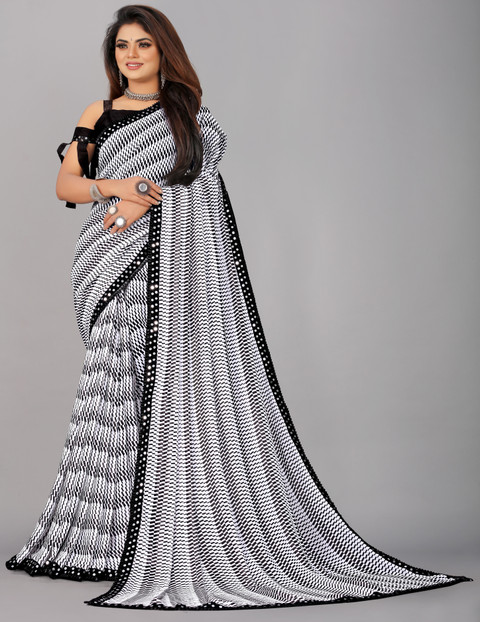 Mandani Embellished, Striped Bollywood Georgette, Chiffon Saree