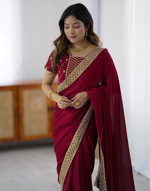 Satrani Solid/Plain Bollywood Chiffon Saree