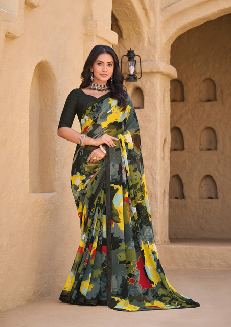 Buy Laxmipati sarees Printed Bollywood Georgette Black Sarees