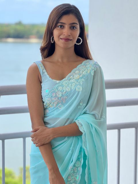 Sareemall Embellished Bollywood Georgette Saree Blue - Image 7