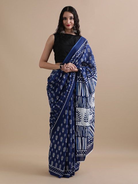 Buy Jaipur Kurti Printed Daily Wear Pure Cotton Dark Blue Sarees