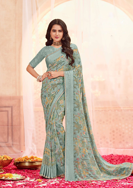 Buy Laxmipati sarees Printed Bollywood Georgette Green Sarees