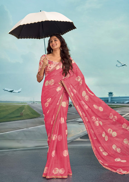 Buy Laxmipati sarees Printed Saree with Attached Blouse Chiffon